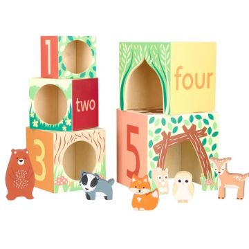 Cuburi din lemn Orange Tree Toys - Animale din pădure