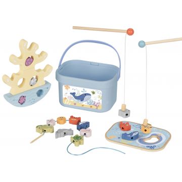 Joc din lemn 3 în 1 Tooky Toy - Pescuit