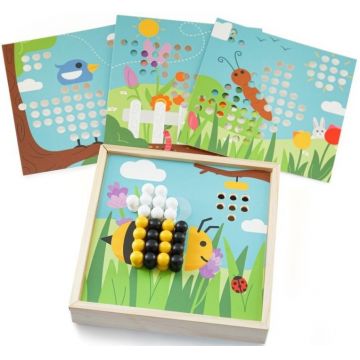 Mozaic din lemn pentru copii Bigjigs - Grădină, 100 de piese