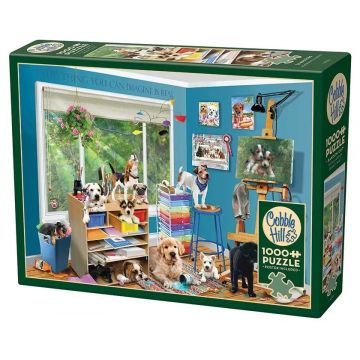 Puzzle Cobble Hill din 1000 de piese - Cățeluși în studio