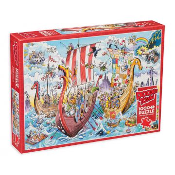Puzzle Cobble Hill din 1000 de piese - DoodleTown: călătoria vikingilor