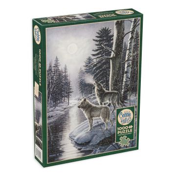Puzzle Cobble Hill din 1000 de piese - Lupi la lumina lunii, James Meger