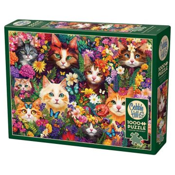 Puzzle Cobble Hill din 1000 de piese - Mustăți printre flori
