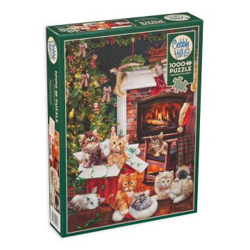 Puzzle Cobble Hill din 1000 de piese - Pisicuțe de Crăciun