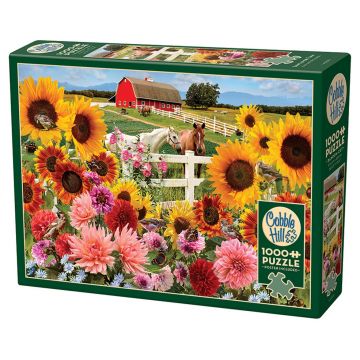 Puzzle Cobble Hill din 1000 piese - Fermă de floarea-soarelui