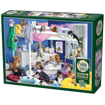 Puzzle Cobble Hill din 1000 piese - Petrecere în pijamale cu pisici