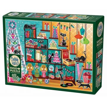 Puzzle Cobble Hill din 1000 piese - Pisici de Crăciun