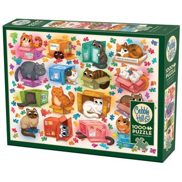 Puzzle Cobble Hill din 1000 piese - Pisici vs. Puzzle-uri