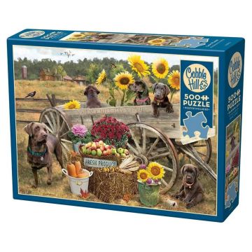 Puzzle Cobble Hill din 500 de piese - Călătorie cu labradori