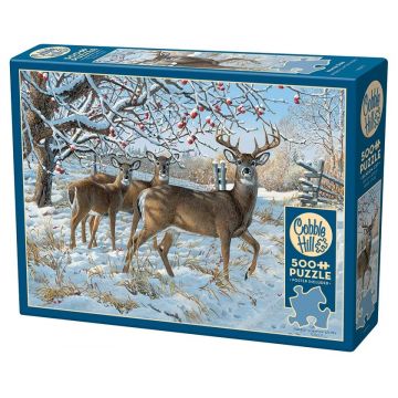 Puzzle Cobble Hill din 500 de piese - Căprioare în zăpadă