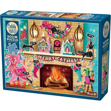 Puzzle Cobble Hill din 500 de piese - Crăciunul pisicii