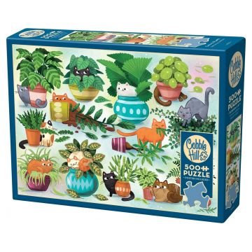 Puzzle Cobble Hill din 500 de piese - Pisici versus plante