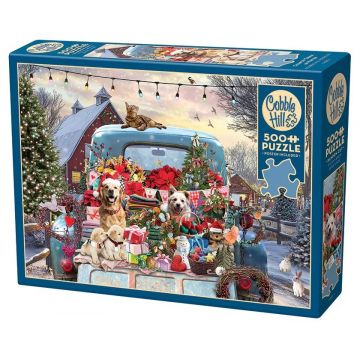 Puzzle Cobble Hill din 500 de piese - Poveste de iarnă pe roți