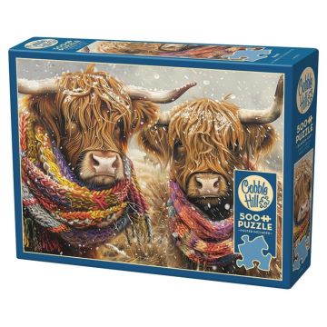 Puzzle Cobble Hill din 500 de piese - Prieteni pufoși în zăpadă