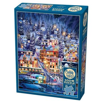 Puzzle Cobble Hill din 500 de piese - Seara la stațiunea de schi
