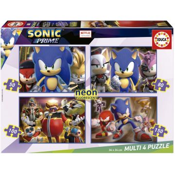 Puzzle neon pentru copii Educa 4 în 1 - Sonic