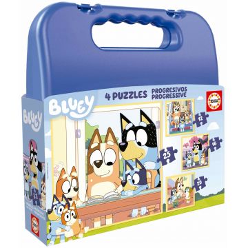 Puzzle pentru copii în servietă Educa 4 în 1 - Bluey