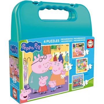 Puzzle pentru copii în servietă Educa 4 în 1 - Purcelușa Peppa