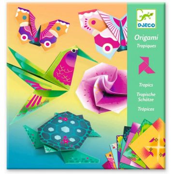 Set pentru origami Djeco - Tropic, cu 24 de hartii neon