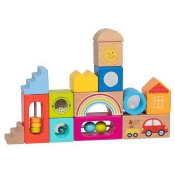 Constructor din lemn Goki - Forme și culori diferite, 14 piese