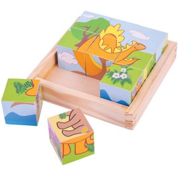 Cuburi din lemn Bigjigs - Dinosaur Cube Puzzle