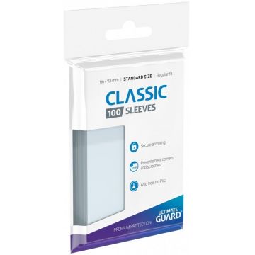 Protecții pentru cărți de joc Ultimate Guard - Classic Soft Sleeves Standard Size, transparente (100 buc.)