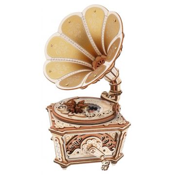 Puzzle 3D din lemn Robo Time din 200 piese - Cutie muzicală cu gramofon