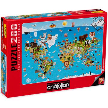Puzzle Anatolian din 260 de piese - Harta lumii cu animale