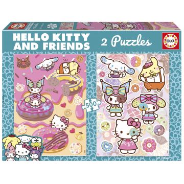 Puzzle Educa de 2 x 500 piese - Hello Kitty și prietenii: Dulciuri tentante
