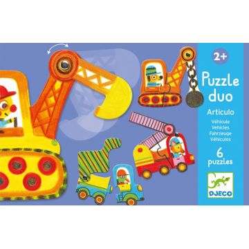 Puzzle educativ Djeco Duo  cu 12 piese - Utilaje pentru constructii