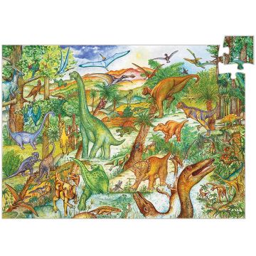 Puzzle pentru atentie Djeco 100 piese - Dinozauri, cu o carte