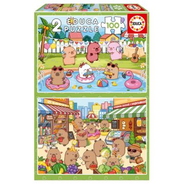 Puzzle pentru copii Educa de 2 x 100 piese - Capibari veseli