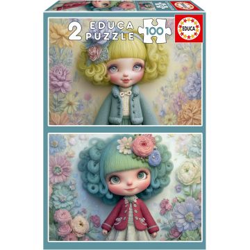 Puzzle pentru copii Educa de 2 x 100 piese - Fete cu flori