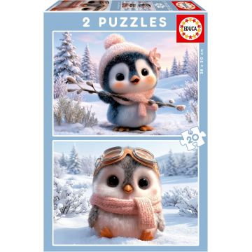 Puzzle pentru copii Educa de 2 x 20 piese - Pinguini drăguți