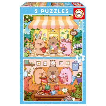 Puzzle pentru copii Educa de 2 x 48 piese - Capibari veseli