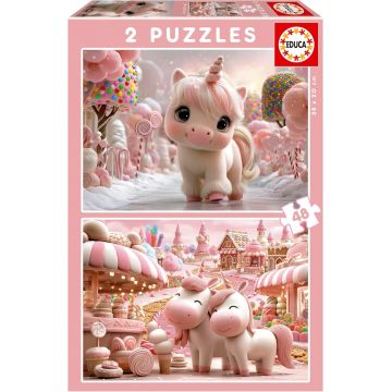 Puzzle pentru copii Educa de 2 x 48 piese - Unicorni dulci