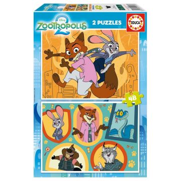 Puzzle pentru copii Educa de 2 x 48 piese - Zootropolis 2