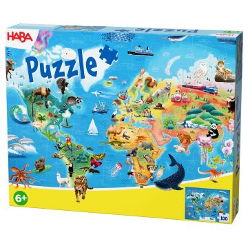 Puzzle pentru copii Haba de 100 piese - Harta lumii
