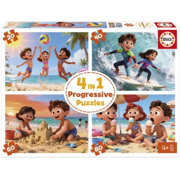 Puzzle progresiv Educa 4 în 1 - Ziua la plajă