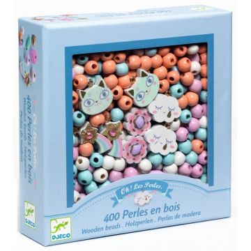 Set creativ Djeco - Realizeaza bijuterii dimargele de lemn Rainbow