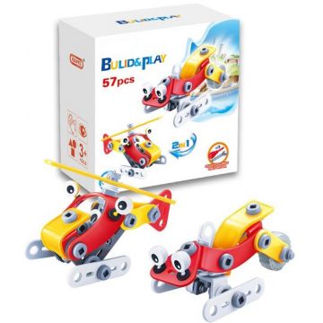 Set de constructie Hoogar - Elicopter si sanie, 57 piese
