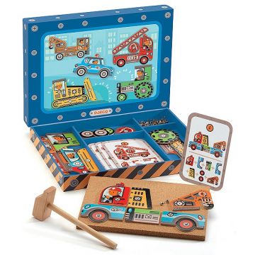 Set de construit cu pini Djeco - Masini