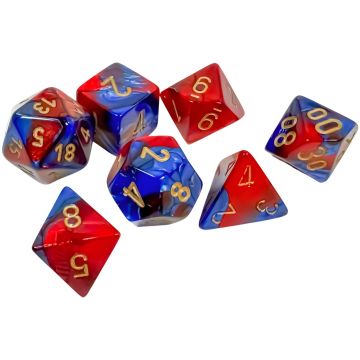 Set de zaruri  Chessex Gemini Blue-Red/Gold Polyhedral (7 buc.)