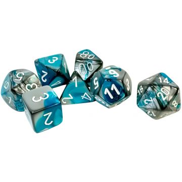 Set de zaruri  Chessex Gemini Steel-Teal/White Polyhedral (7 buc.)
