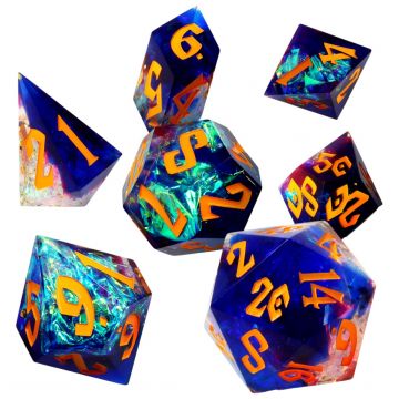 Set zaruri GlassStaff - Sharp Edge Resin RPG Dice Set, Galactic Ember (7 buc.)