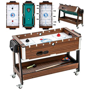 SPORTNOW Masă 3 în 1: Air Hockey, Biliard, Fotbal de masă, Roți blocabile, Poliță | Aosom Romania