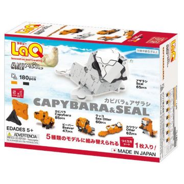 Constructor pentru copii 5 în 1 LaQ Animal World - Capybara & Seal, 180 piese
