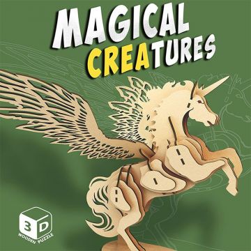 Puzzle 3D din lemn Raya Toys - Magical Creatures: Unicorn, 44 piese