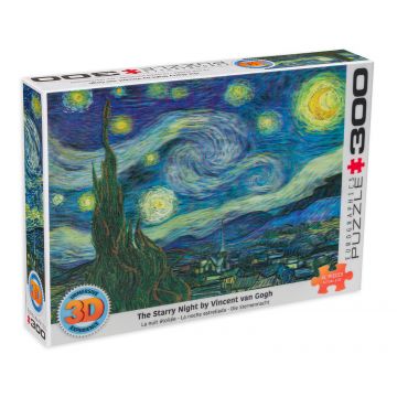 Puzzle cu efect 3D Eurographics din 300 de piese - Noapte înstelată, Van Gogh