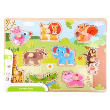 Puzzle din lemn cu manere Tooky toy - Animale salbatice